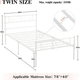 Twin size White Metal Platform Bed Frame with Headboard and Footboard