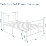 Twin Victorian Style White Metal Platform Bed Frame with Headboard Footboard