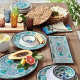12-Piece Melamine Dinnerware Plates Bowls Set with Blue Floral Pattern
