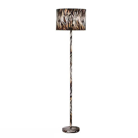 Animal Print Floor Lamp with Tiger Stripe Faux Suede Drum Shade