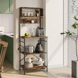 Industrial Modern Kitchen Metal Wood Shelf Bakers Rack Microwave Stand