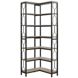 Industrial 7-Tier Metal/Wood Corner Bookcase Black/Grey