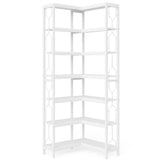 Industrial 7-Tier Metal/Wood Corner Bookcase in White