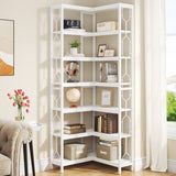 Industrial 7-Tier Metal/Wood Corner Bookcase in White