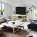 Farmhouse TV Stand in Light Travertine Wood Finish - for TVs up to 70-inch