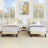 Twin Size - Set of 2  - Dorm Style Beige Tufted Upholstered Platform Beds