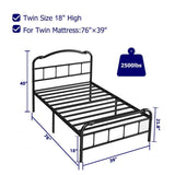 Twin Size Industrial Vintage Heavy Duty Steel Slat Bed Frame