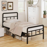 Twin XL Heavy Duty Metal Bed Frame with Headboard and Footboard in Black