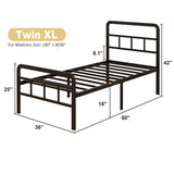 Twin XL Heavy Duty Metal Bed Frame with Headboard and Footboard in Black