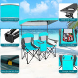 Turquoise Blue 2-Piece Folding Canopy Chair with Cup Holder and Storage Pocket