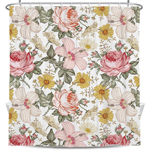 72"W x 84"H Vintage Floral Peony Pink Polyester Shower Curtain