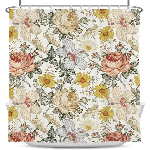 72"W x 84"H Vintage Floral Peony Yellow/Pink Polyester Shower Curtain