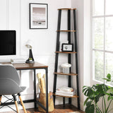 Modern 4-Shelf Brown Black Corner Shelving Unit Slim Bookcase
