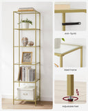 Narrow Glass Shelf Bookcase Bedroom Living Office Bath Storage Unit in Gold