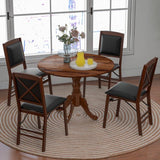 Round 40-inch Solid Wood Farmhouse Kitchen Dining Table in Medium Brown Finish