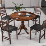 Round 40-inch Solid Wood Farmhouse Kitchen Dining Table in Medium Brown Finish