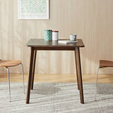 Solid Wood 27.6 inch Square Mid-Century Dining Table in Walnut Brown Finish