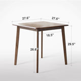 Solid Wood 27.6 inch Square Mid-Century Dining Table in Walnut Brown Finish