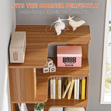 Multifunctional 6 Shelf Corner L-Shaped Bookcase in Brown Wood Finish