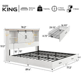 King - White Sliding Barn Door Bookcase Wooden Platform Bed Storage Drawers