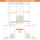 Heavy Duty White Metal Freestanding Garment Rack Closet Wardrobe with 3 Drawers