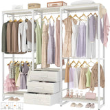 Heavy Duty White Metal Freestanding Garment Rack Closet Wardrobe with 3 Drawers