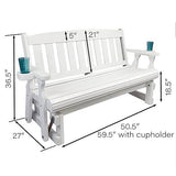 4ft Heavy Duty Amish Porch Glider Bench in White with Cupholders - Made in USA