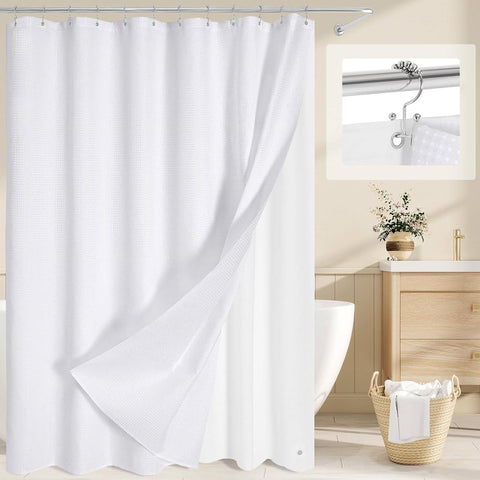 72"W x 84"H White Waffle Textured 3 in 1 Shower Curtain Set