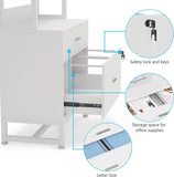 Home Office Lockable 2 Drawer Filing Cabinet Bookshelf in White Wood Finish