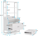 Home Office Lockable 2 Drawer Filing Cabinet Bookshelf in White Wood Finish
