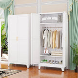 White Metal Multifunctional Storage Armoire Wardrobe Closet