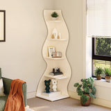 Modern Whimsical 5 Shelf Corner Bookcase Stand White Wood Finish