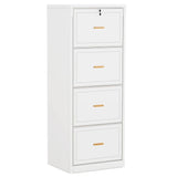 Vertical File Cabinet in White Wood Finish with 4 Lockable Storage Drawers