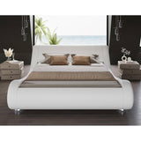 King Modern White Upholstered Platform Bed Frame with Sleigh Curved Headboard