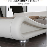 King Modern White Upholstered Platform Bed Frame with Sleigh Curved Headboard