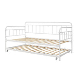 Twin size Traditional White Rounded Iron Daybed with Roll Out Trundle Bed Frame
