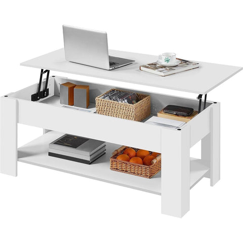 Lift-Top Coffee Table Laptop Desk TV Tray in White Wood Finish