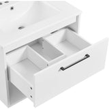 Modern Wall Mounted Bathroom Vanity in White Wood Finish with Ceramic Sink