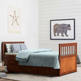 Twin Captains Bed with Pull Out Trundle and 3 Storage Drawers in Walnut Finish