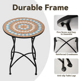 Round 24-inch Blue Beige Mosaic Tile Pattern Bistro Table with Black Metal Legs