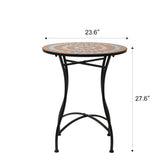 Round 24-inch Blue Beige Mosaic Tile Pattern Bistro Table with Black Metal Legs