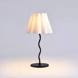 Modern S-Shaped Black Metal Table Lamp with Umbrella-style White Fabric Shade