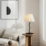 Modern S-Shaped Black Metal Table Lamp with Umbrella-style White Fabric Shade