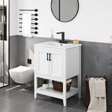 Modern White Wood Finish Bathroom Vanity with Ceramic Sink