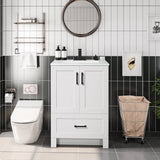 White Wood Finish Bathroom Vanity with Ceramic Sink