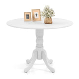 Round Solid Wood Kitchen Dining Table in White Farmhouse Wooden Finish