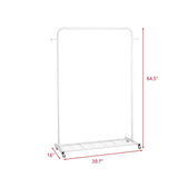 White Modern Garment Rack Clothes Hanging Rod with Lockable Wheels