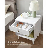 Mid-Century Modern Bedroom 1-Drawer Nightstand End Table in White Wood Finish