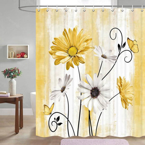 72"W x 78"H Yellow  Vibrant Floral Butterfly Polyester Shower Curtain