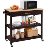 Black Kitchen Island Cart with Wood Top 2-Shelves Drawer and Locking Wheels